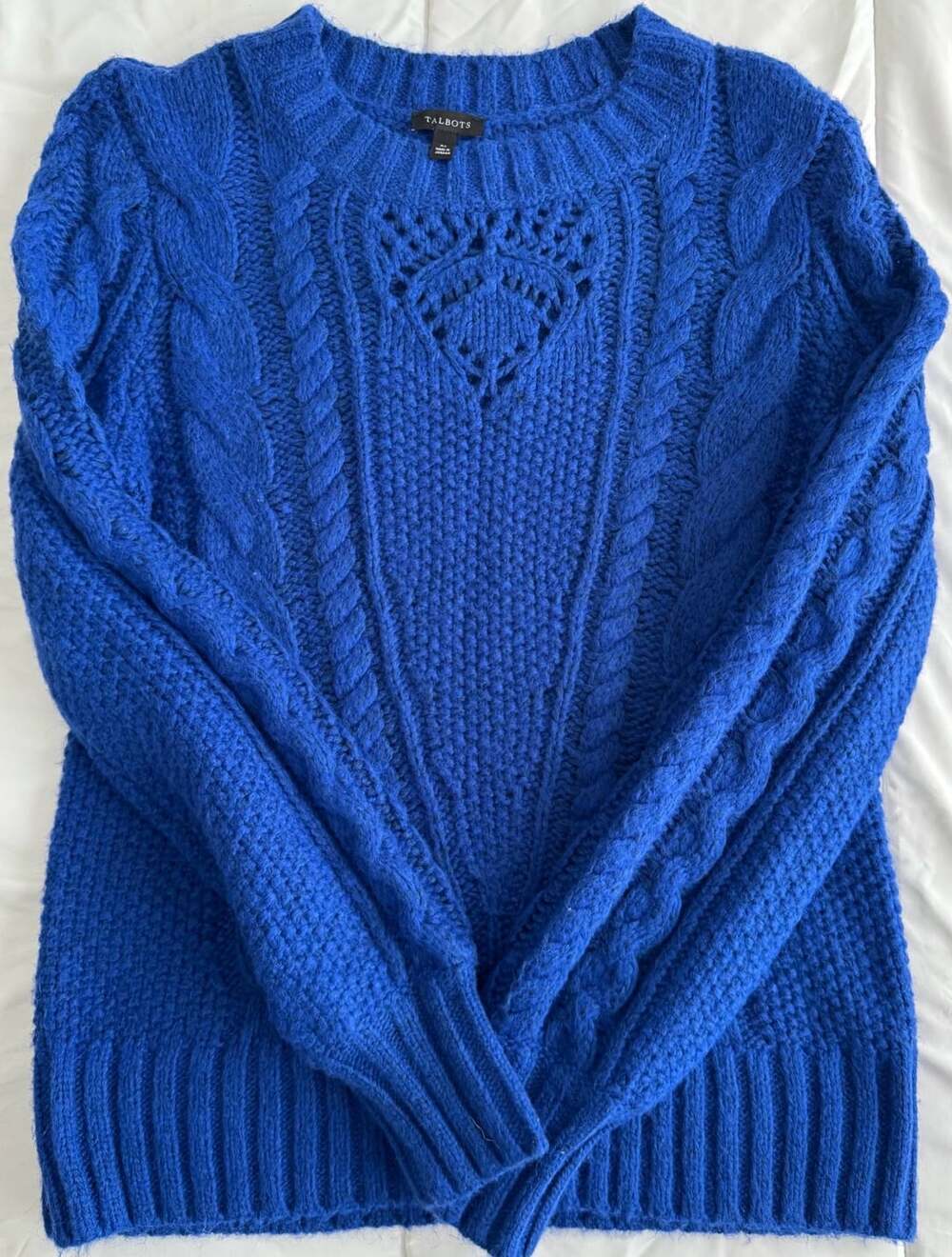 Talbots Blue Cable Knit Sweater Size XS V-Neck Pullover